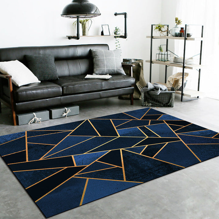 Donkerblauwe nieuwigheden tapijt polyester geometrisch patroon tapijt wasbaar antislip achterkant tapijt voor de woonkamer