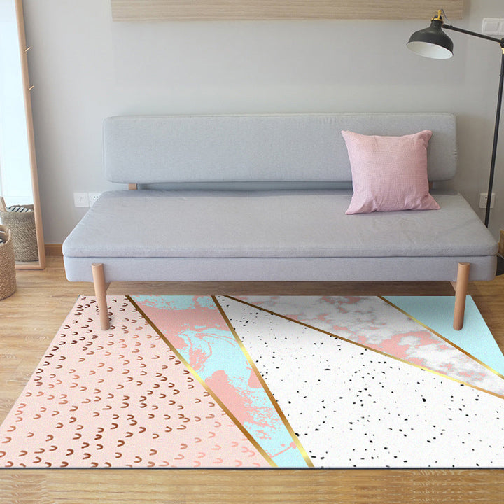 Rosa slaapkamer tapijt Modern kleurblok geometrie marmer patroon tapijt polyester wasbaar vlekbestendige tapijt