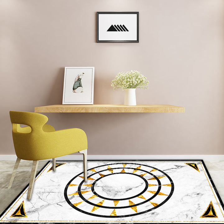 Moderner marmeroppervlakpatroon tapijt Wit en Zwart Polyester tapijt Machinewasbaar Antislip tapijt voor de slaapkamer