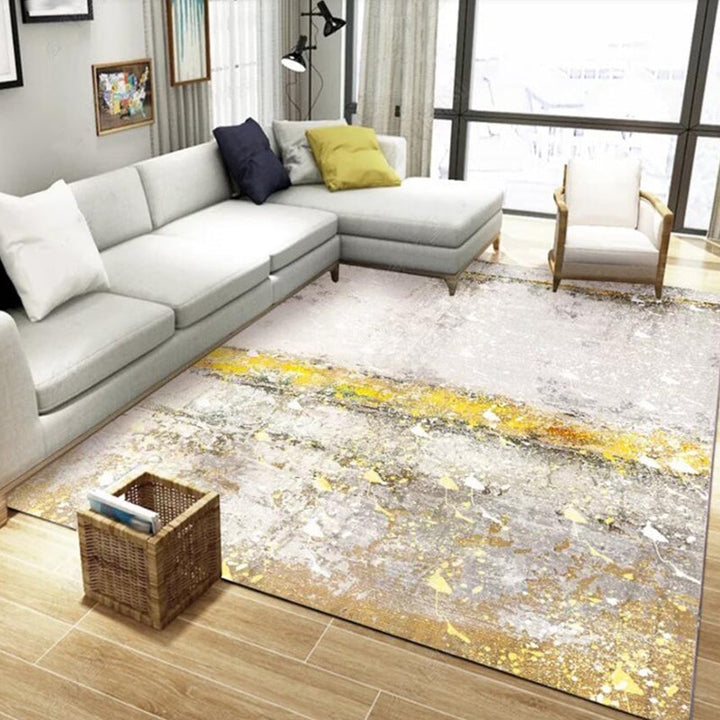 Moderner woonkamer tapijt in grijs Abstract olieverfschilderij gedrukt tapijt Polyester huisdiervriendelijk woonkamer tapijt
