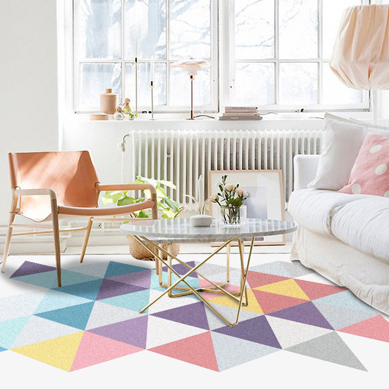 Modern woonkamer tapijt met wit geometrisch driehoekpatroon Tapijt Polyester antislip wasbaar tapijt