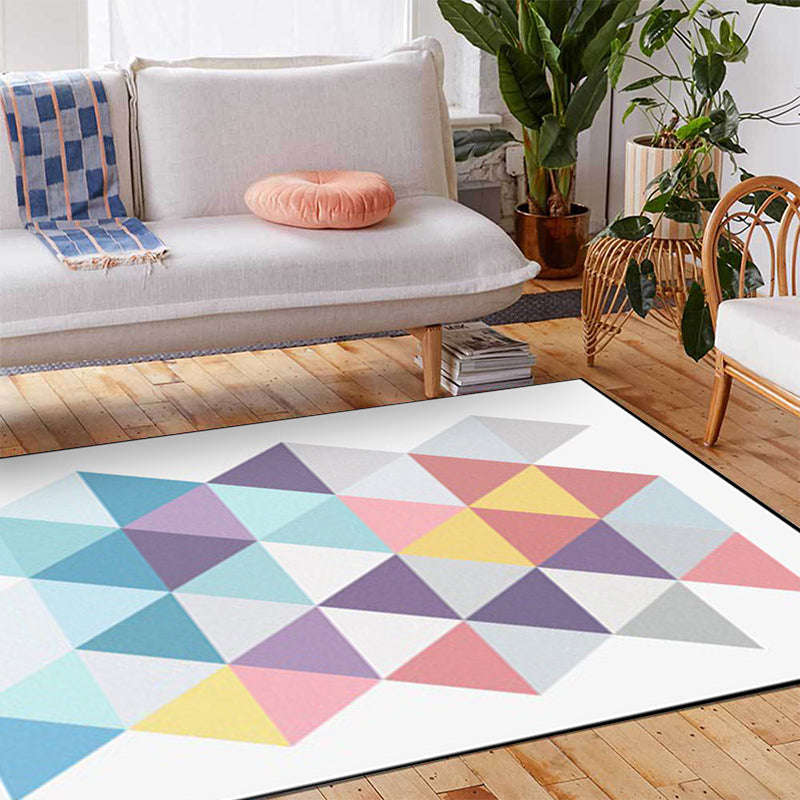 Modern woonkamer tapijt met wit geometrisch driehoekpatroon Tapijt Polyester antislip wasbaar tapijt