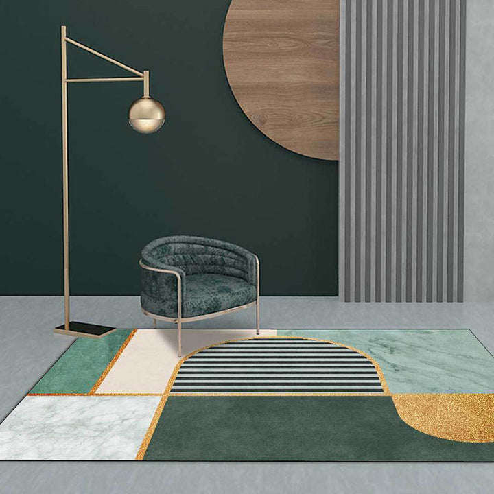 Moderner marmeren patroon tapijt met groene strepen, Polyester tapijt, machinewasbaar, antislip tapijt voor de slaapkamer