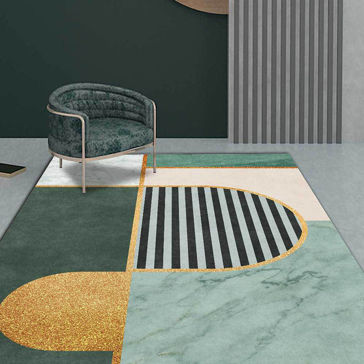 Moderner marmeren patroon tapijt met groene strepen, Polyester tapijt, machinewasbaar, antislip tapijt voor de slaapkamer