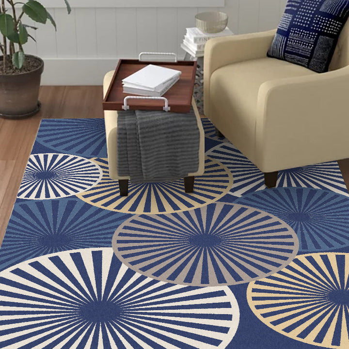 Stijlvolle ronde met patroon vloerkleed Beige en Blauw Moderne vloerkleed Polyester Wasbaar Antislip achterkant Vloerkleed voor de woonkamer