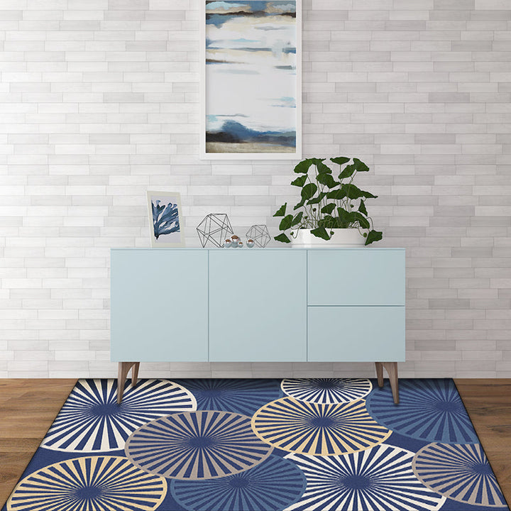 Stijlvolle ronde met patroon vloerkleed Beige en Blauw Moderne vloerkleed Polyester Wasbaar Antislip achterkant Vloerkleed voor de woonkamer