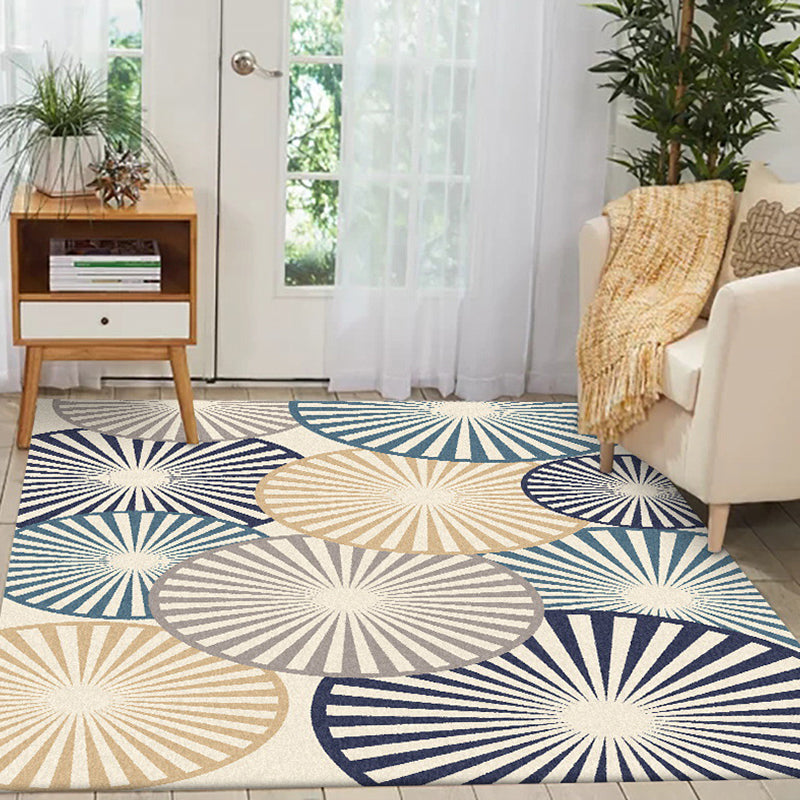 Stijlvolle ronde met patroon vloerkleed Beige en Blauw Moderne vloerkleed Polyester Wasbaar Antislip achterkant Vloerkleed voor de woonkamer