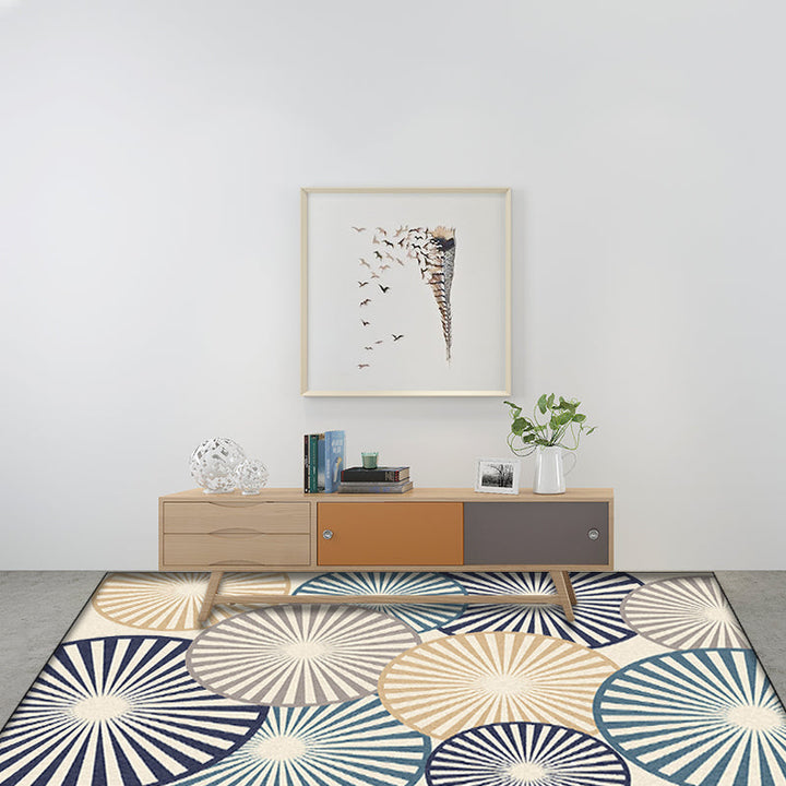 Stijlvolle ronde met patroon vloerkleed Beige en Blauw Moderne vloerkleed Polyester Wasbaar Antislip achterkant Vloerkleed voor de woonkamer