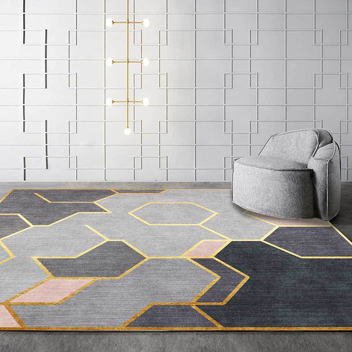 Grauer Novelty-Rug Polyester geometrisch patroon Tapijt waschbaar antislip achterkant Tapijt voor de woonkamer