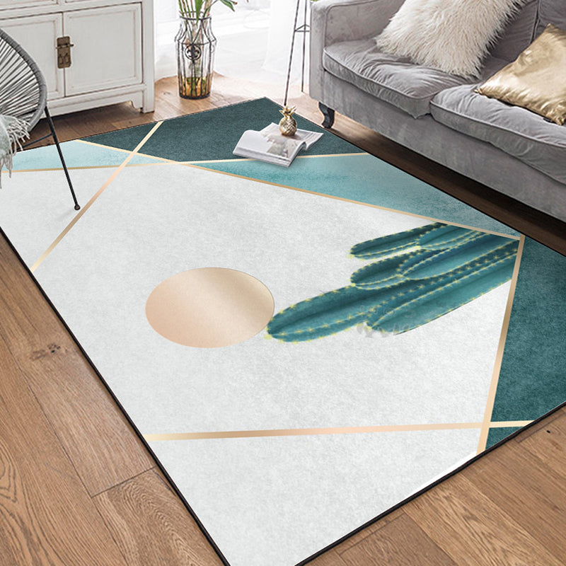 Moderner woonkamer tapijt in groen en grijs kleurblok cactus zonnenprint tapijt polyester antislip achterkant wasbaar tapijt