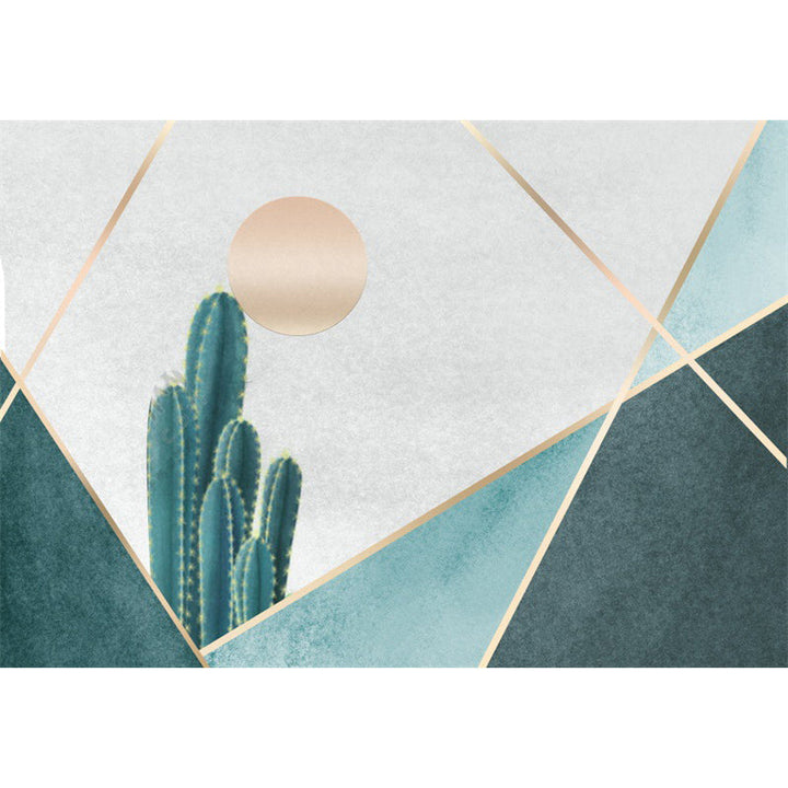 Moderner woonkamer tapijt in groen en grijs kleurblok cactus zonnenprint tapijt polyester antislip achterkant wasbaar tapijt