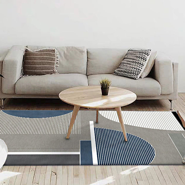 Moderner woonkamer tapijt in grijze kleurblokstrepen, onregelmatige vorm, gedrukte tapijt, polyester, antislip achterkant tapijt