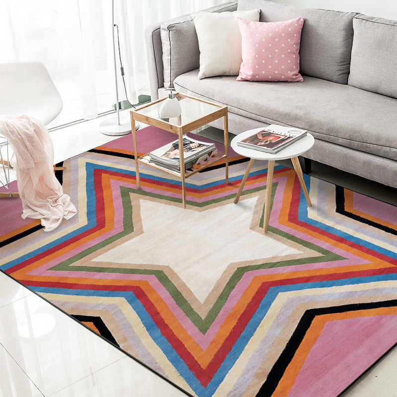 Casual moderne vloerkleed in roze geometrisch sterrenpatroon Vloerkleed polyester huisdiervriendelijk kleed voor appartementdecoratie