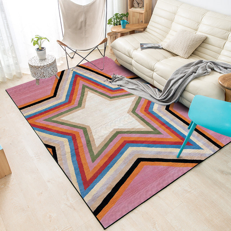 Casual moderne vloerkleed in roze geometrisch sterrenpatroon Vloerkleed polyester huisdiervriendelijk kleed voor appartementdecoratie