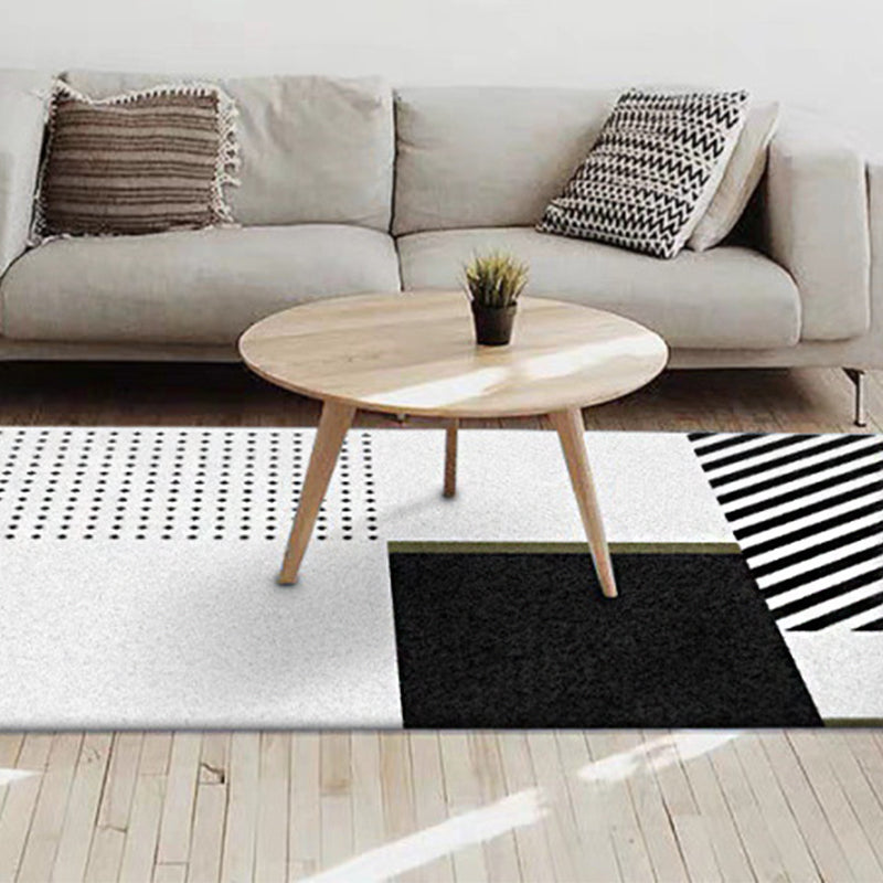 Noordse moderne tapijt in zwart en wit met geometrisch stippenpatroon gestreept tapijt van polyester wasbaar tapijt voor woninginrichting