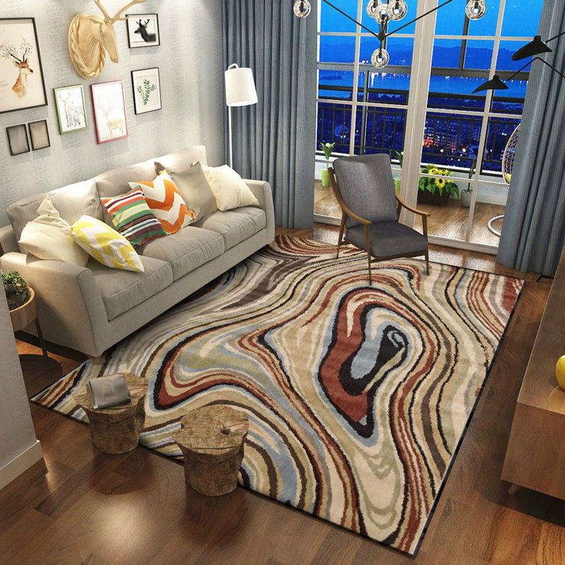 Scandinavisch Modern Tapijt in Bruin Abstract Gedraaide Lijn Patroon Tapijt Polyester Wasbaar Tapijt voor Huisdecoratie