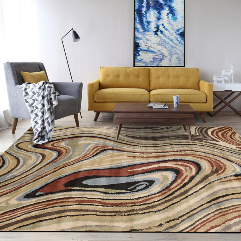 Scandinavisch Modern Tapijt in Bruin Abstract Gedraaide Lijn Patroon Tapijt Polyester Wasbaar Tapijt voor Huisdecoratie