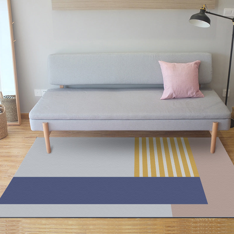 Eenvoudig modern tapijt in grijs-blauwe kleurvak patroon, tapijt van polyester, huisdiervriendelijk tapijt voor de woninginrichting