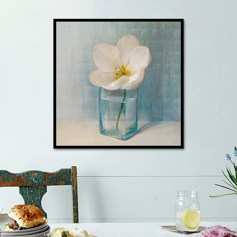 Bloeiende Fles Vaasje Muurkunst in Wit Modern Stijl Canvasprint voor Woonkamer