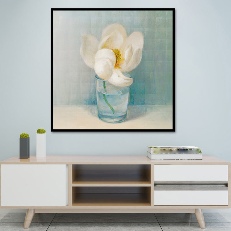 Bloeiende Fles Vaasje Muurkunst in Wit Modern Stijl Canvasprint voor Woonkamer