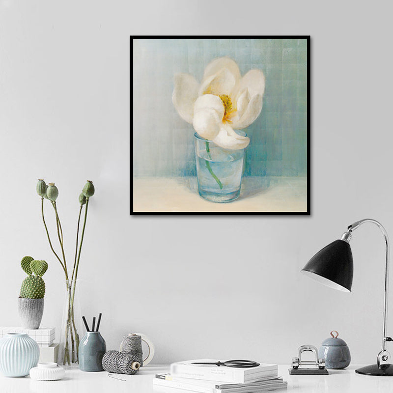 Bloeiende Fles Vaasje Muurkunst in Wit Modern Stijl Canvasprint voor Woonkamer