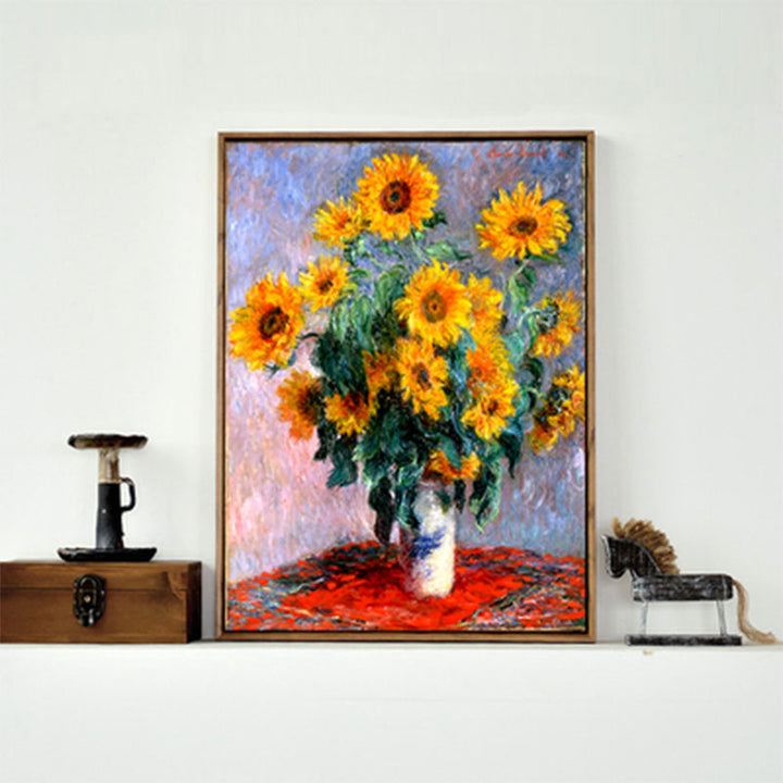 Gele Zonnebloem Vazen Verfijning Stilleven Traditionele Geweven Canvas Muurkunst voor de Slaapkamer