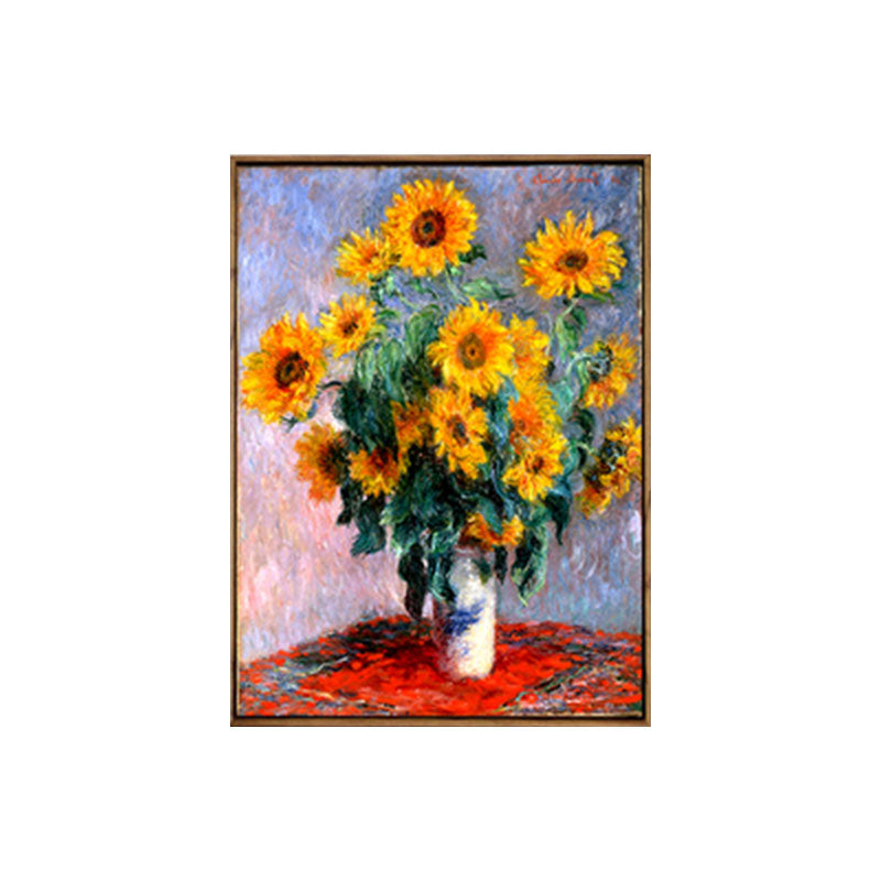 Gele Zonnebloem Vazen Verfijning Stilleven Traditionele Geweven Canvas Muurkunst voor de Slaapkamer