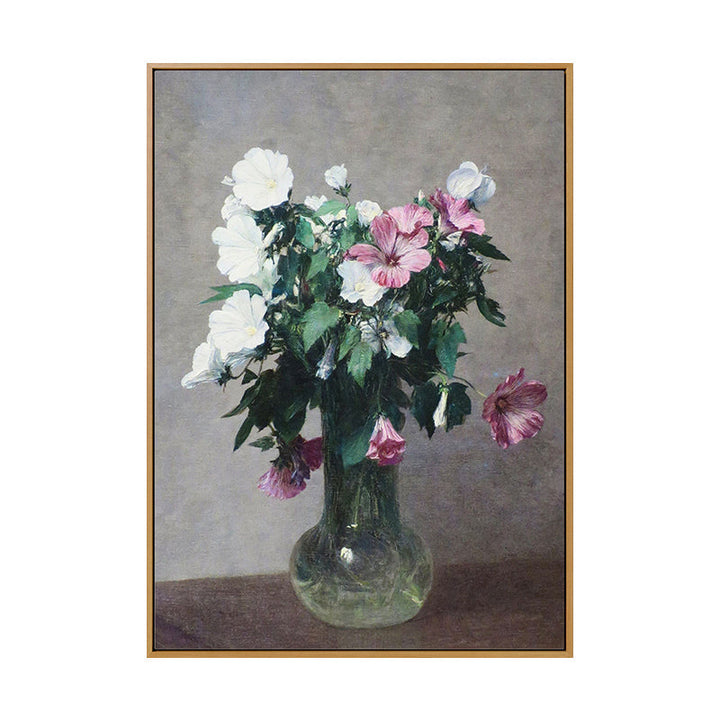 Stilleven Bloemvaas Schilderij Traditionele Doek Wandkunst Decor in Groen op Grijs