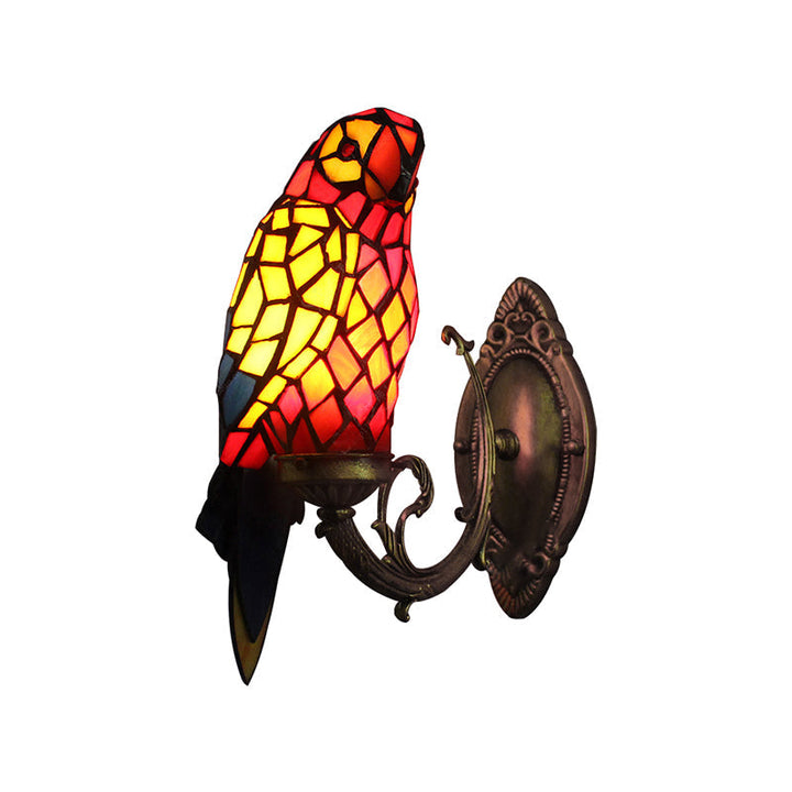 Tiffany Papagei Wandlamp met gekleurd glas 1 licht Binnenwandmontage lamp voor gang