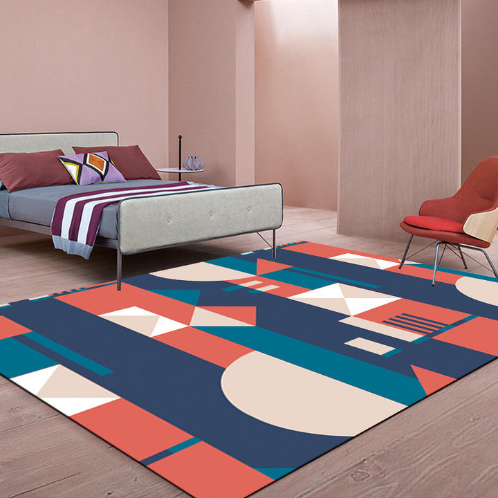 Oranje en Blauwe Slaapkamer Tapijt Moderne Kleurenblokpatronen Gebied Tapijt Polyester Vlekbestendige Tapijt