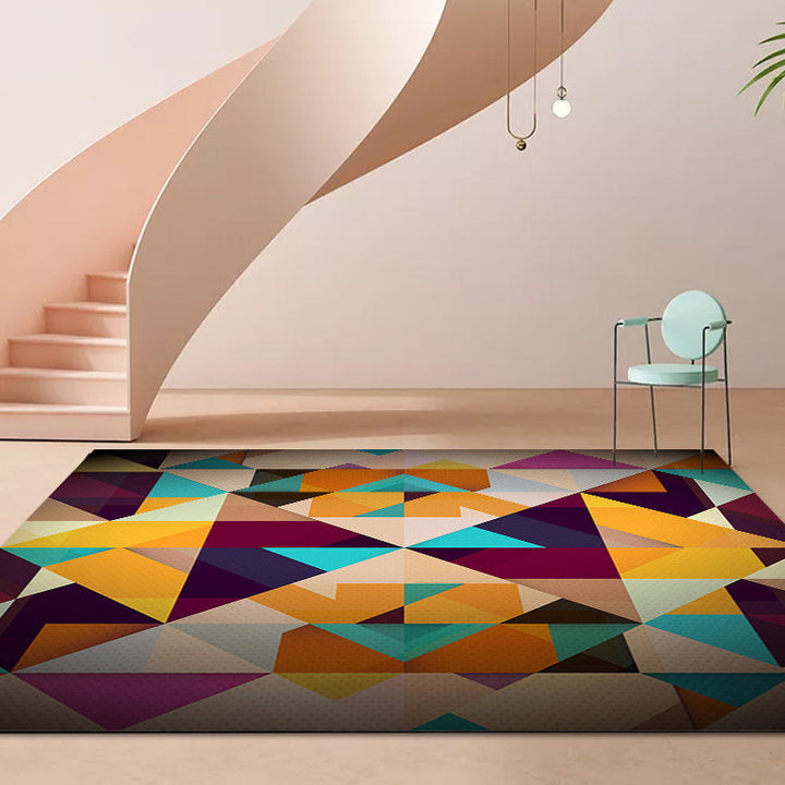 Moderner woonkamer tapijt Kleurige geometrische diamant gedrukt tapijt Polyester antislip wasbare tapijt