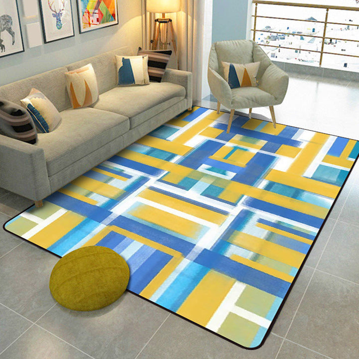 Casual modern vloerkleed in zwart en blauw abstract rechthoekig patroon vloerkleed gemaakt van polyester huisdiervriendelijk vloerkleed voor woningdecoratie