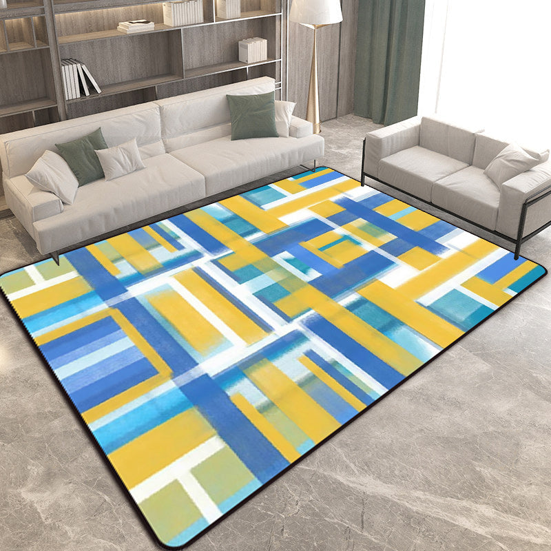 Casual modern vloerkleed in zwart en blauw abstract rechthoekig patroon vloerkleed gemaakt van polyester huisdiervriendelijk vloerkleed voor woningdecoratie