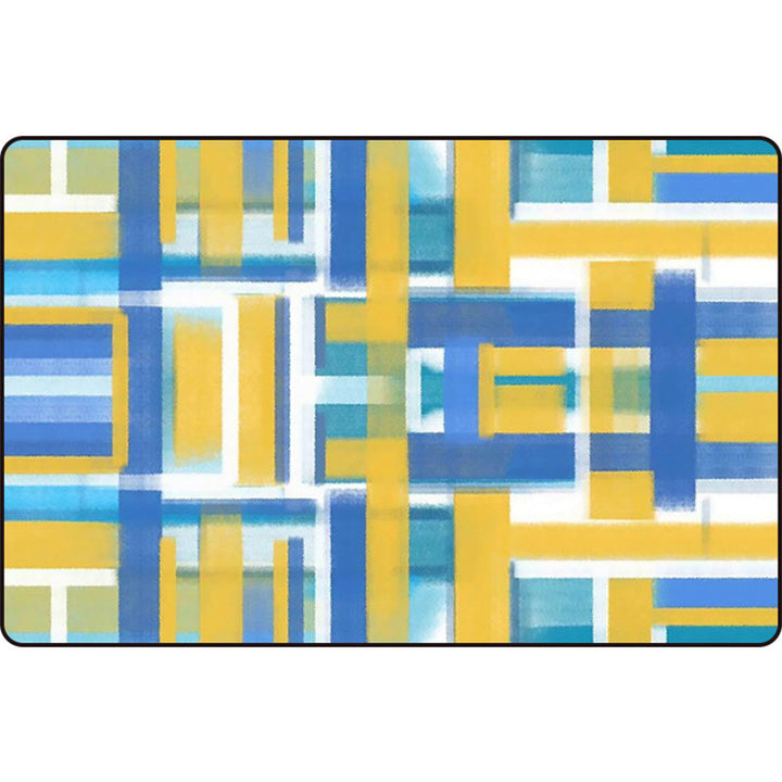 Casual modern vloerkleed in zwart en blauw abstract rechthoekig patroon vloerkleed gemaakt van polyester huisdiervriendelijk vloerkleed voor woningdecoratie