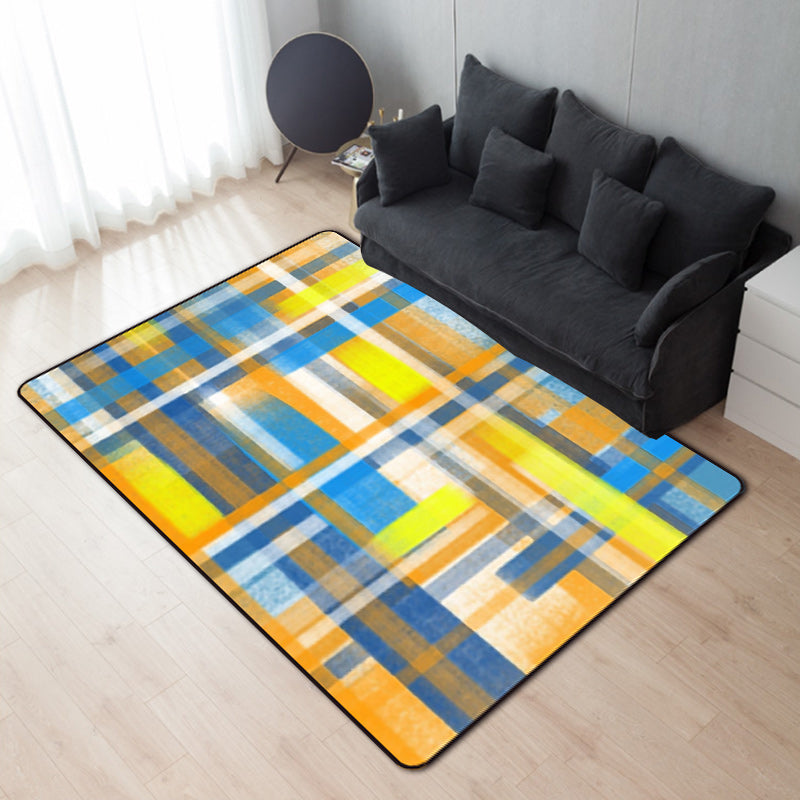 Casual modern vloerkleed in zwart en blauw abstract rechthoekig patroon vloerkleed gemaakt van polyester huisdiervriendelijk vloerkleed voor woningdecoratie