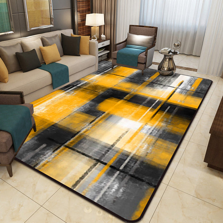 Casual modern vloerkleed in zwart en blauw abstract rechthoekig patroon vloerkleed gemaakt van polyester huisdiervriendelijk vloerkleed voor woningdecoratie