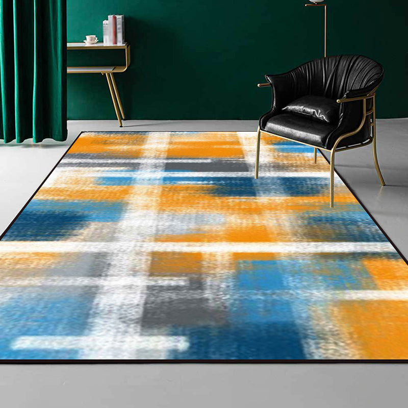 Casual modern vloerkleed in zwart en blauw abstract rechthoekig patroon vloerkleed gemaakt van polyester huisdiervriendelijk vloerkleed voor woningdecoratie