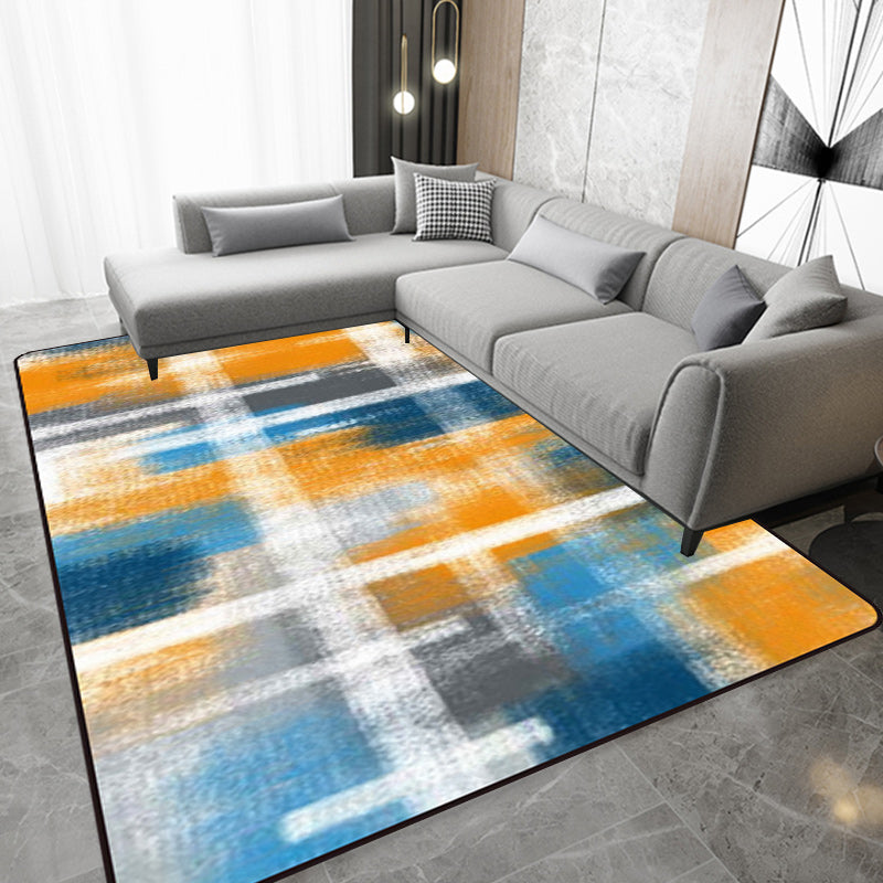 Casual modern vloerkleed in zwart en blauw abstract rechthoekig patroon vloerkleed gemaakt van polyester huisdiervriendelijk vloerkleed voor woningdecoratie