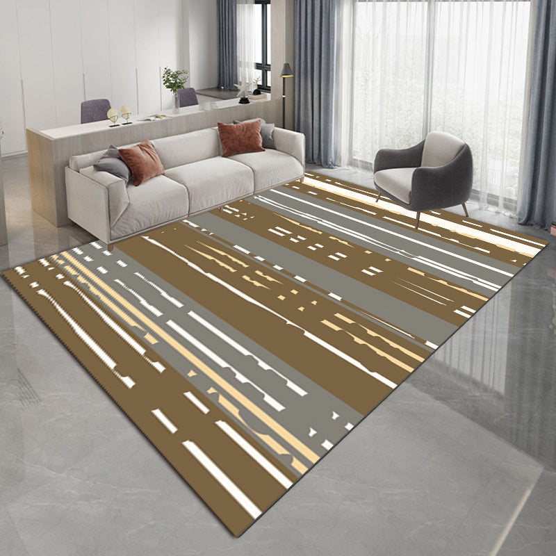 Nordic Modern Tapijt in Bruin met abstract streeppatroon Tapijt Polyester huisdiervriendelijk Tapijt voor woningdecoratie