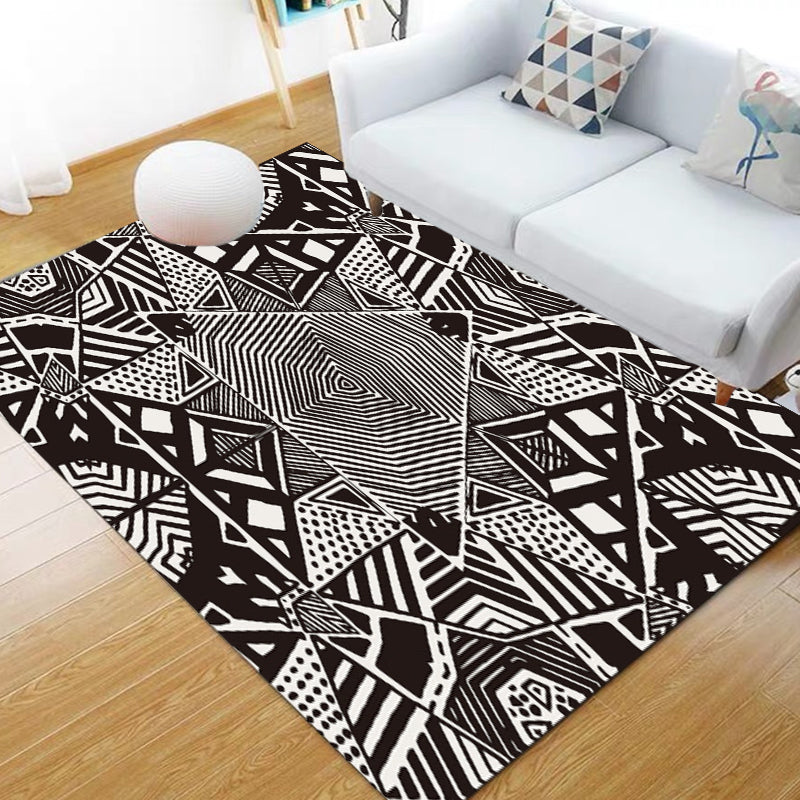 Noordse Moderne Tapijt met zwarte lijnstreep stippenpatroon tapijt polyester machinewasbaar tapijt voor woningdecoratie