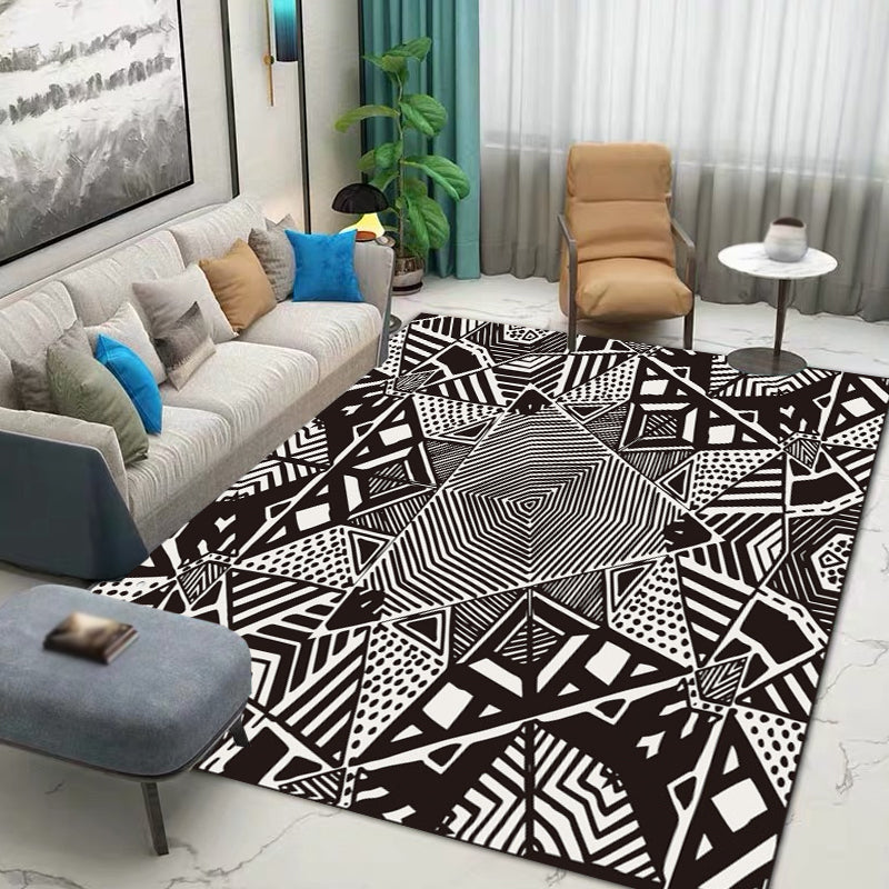 Noordse Moderne Tapijt met zwarte lijnstreep stippenpatroon tapijt polyester machinewasbaar tapijt voor woningdecoratie
