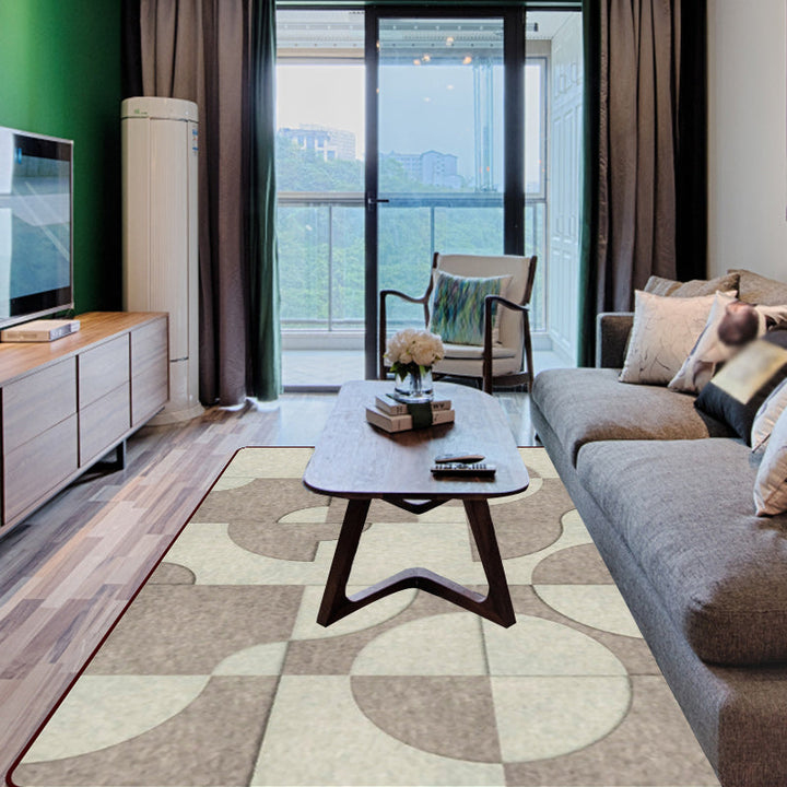 Bruine slaapkamer tapijt Modern kleurblok cirkelpatroon tapijt Polyester machinewasbaar tapijt