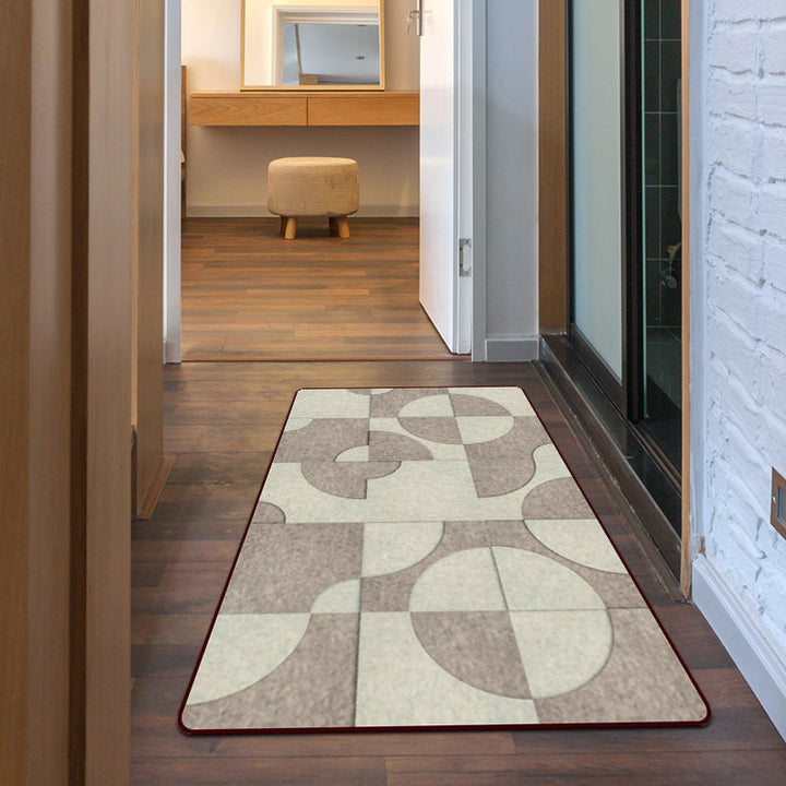 Bruine slaapkamer tapijt Modern kleurblok cirkelpatroon tapijt Polyester machinewasbaar tapijt