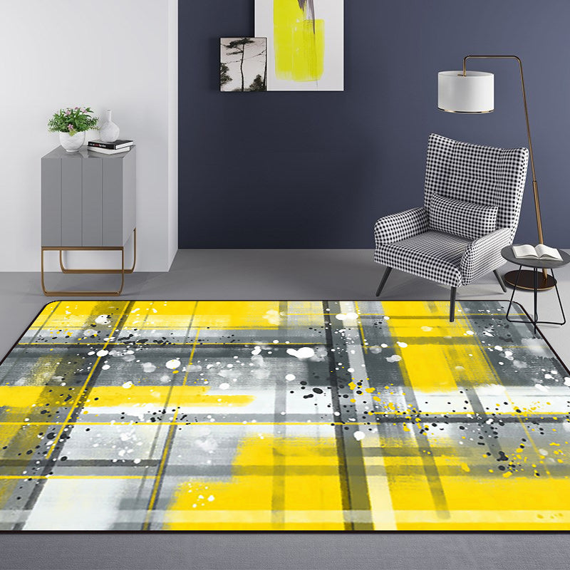 Zwart en geel slaapkamer tapijt Modern abstract schilderij patroon vloerkleed Polyester wasbaar tapijt