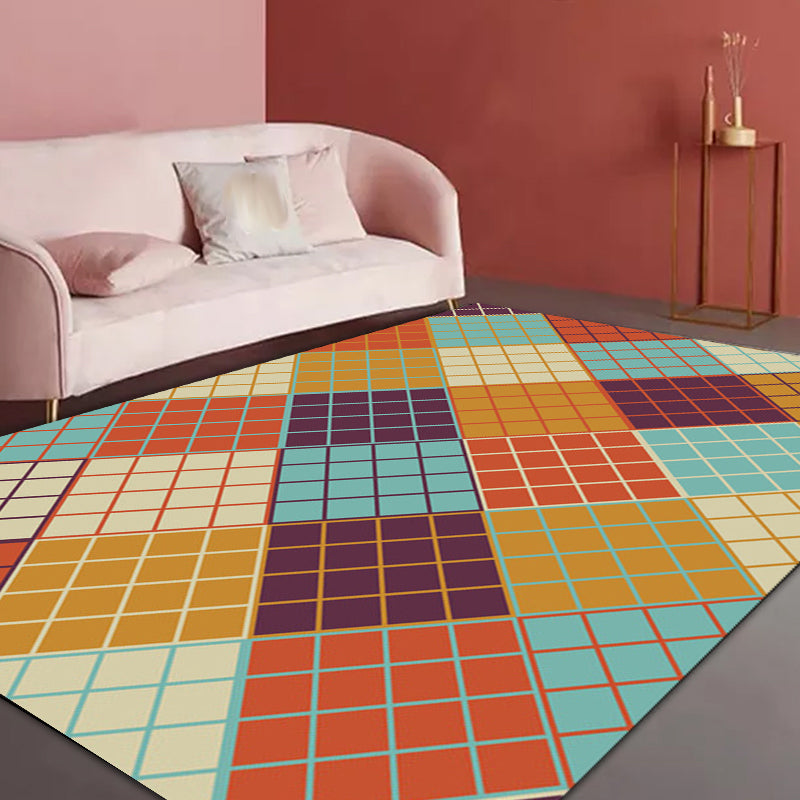 Scandinavisch Modern Tapijt Kleurrijk Geruite Patroon Tapijt Polyester Antislip Tapijt voor Thuisdecoratie
