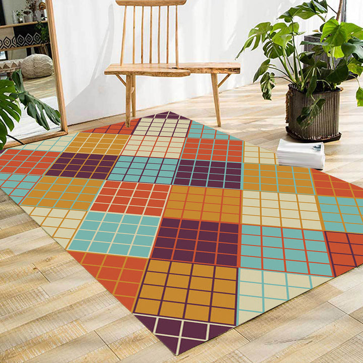 Scandinavisch Modern Tapijt Kleurrijk Geruite Patroon Tapijt Polyester Antislip Tapijt voor Thuisdecoratie