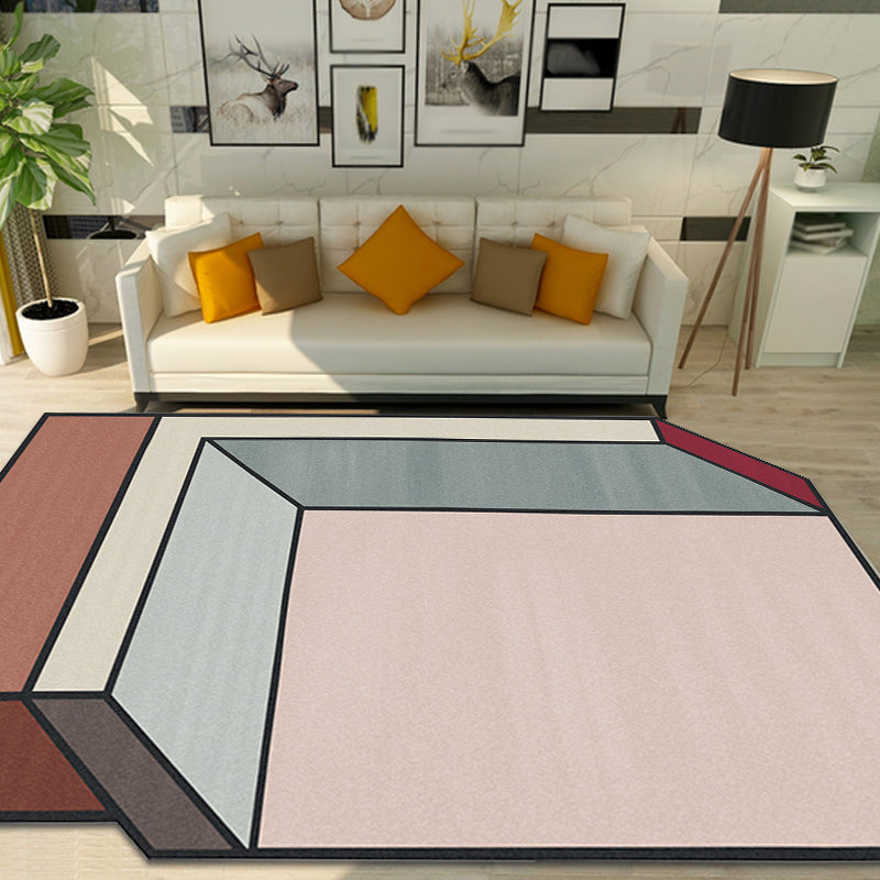 Nieuwe Woonkamer Onregelmatige Tapijt Roze Kleur Blok Kubus Print Tapijt Polyester Vlekbestendig Tapijt
