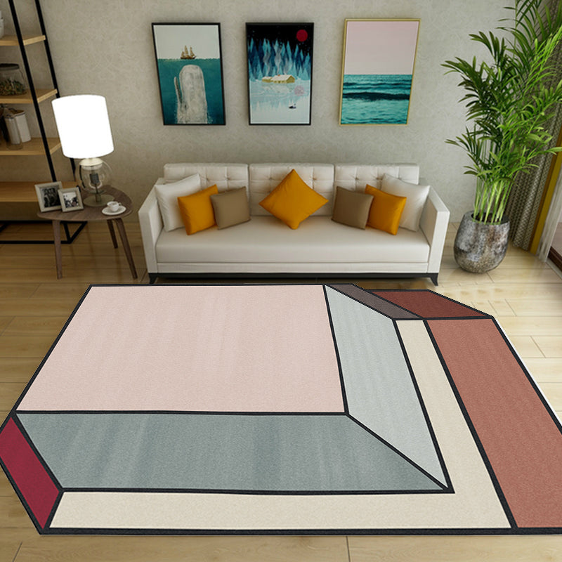 Nieuwe Woonkamer Onregelmatige Tapijt Roze Kleur Blok Kubus Print Tapijt Polyester Vlekbestendig Tapijt