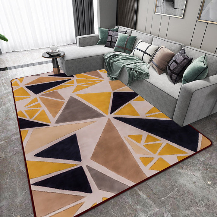 Minimalistische moderne vloerkleed in gele kleur doos driehoek patroon vloerkleed polyester huisdiervriendelijk vloerkleed voor woningdecoratie