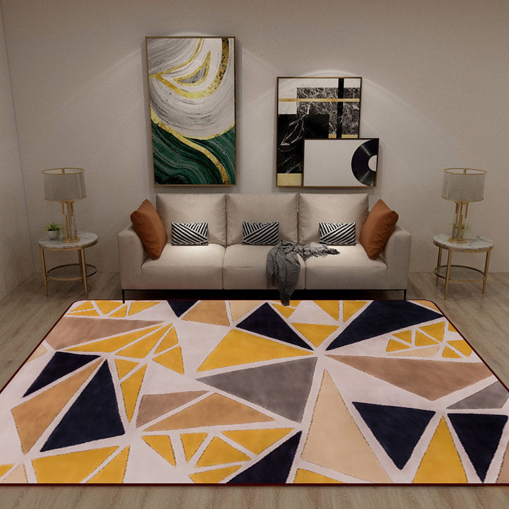 Minimalistische moderne vloerkleed in gele kleur doos driehoek patroon vloerkleed polyester huisdiervriendelijk vloerkleed voor woningdecoratie